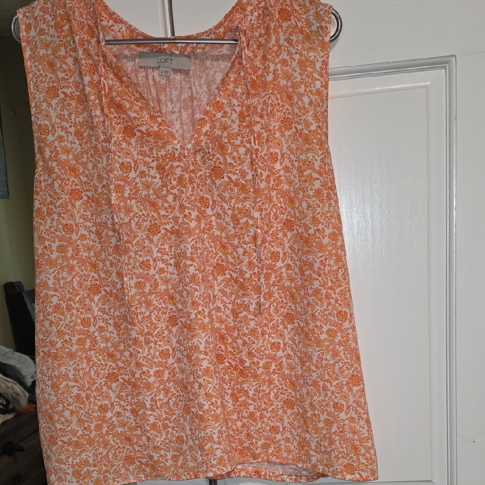 LOFT Orange and White Floral Blouse